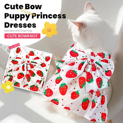 ABRRLO Cute Dog Dress Small Dog Clothes For Girls Female Puppy Outfits Red Strawberry Pet Summer Clothes Bowknot Doggy Cat Princess Dresses Harness for Holiday Birthday Party Costume Clothing (Red,XL)