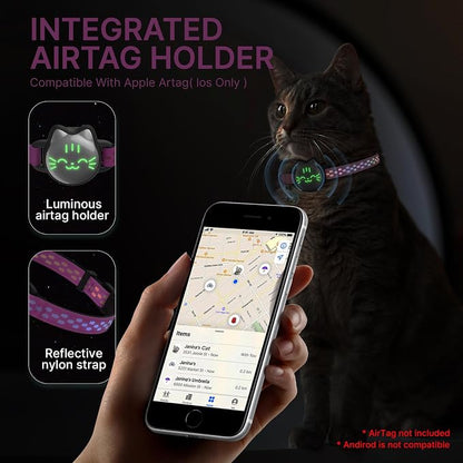 AirTag Cat Collar, Reflective Breakaway Collar, Hidden Holder with Bell | Compatible with Apple AirTag 1st & 2nd Gen, Lightweight Water-Resistant Strap for Cats, AirTag Not Included