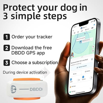 DBDD AI GPS Tracker for Dogs (30lbs+), Real Time Location and AI Health Assistant, Electronic Fence, Waterproof, iOS and Android Universal (D5-White)