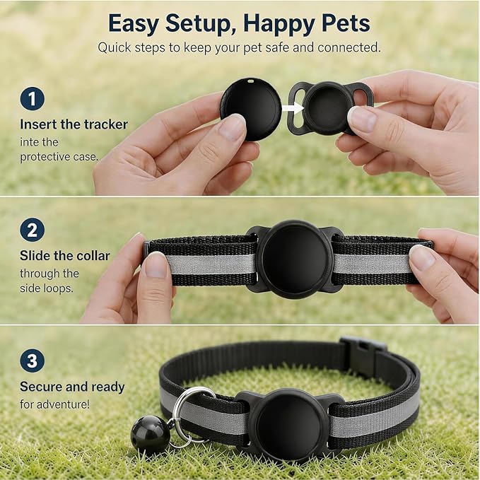 GPS Tracker for Dogs/Cat（2026 MFi Certified - Long Standby）Smart Collar with Real-Time Location - Pet Location Tracker with Holder, No Monthly Fee/No SIM Card,Works with iOS Find My,Ultra-Slim,IP68-W