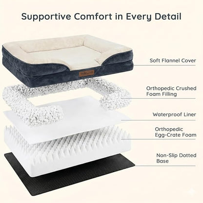 BELLA & PAL Orthopedic Dog Sofa Bed for Medium/Large Dogs – No Assembly Needed, Egg-Crate Foam Dog Couch with Waterproof Liner, Washable Removable Cover, Non-Slip, 28x23x6.5Inch, Grey