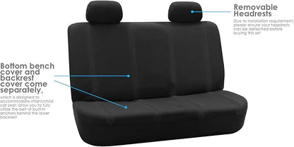 FH Group Car Seat Covers Rear Set Cloth - Car Seat Covers with Removable Headrest,Universal Fit,Automotive SeatCovers,Washable Car SeatCover for SUV,Sedan,Van Black