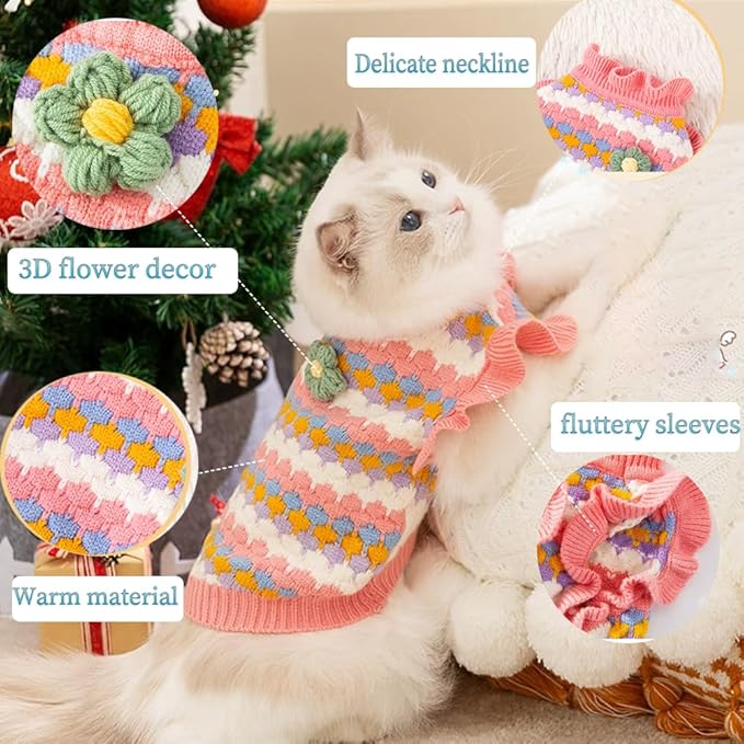 Pink Small Dog Sweater Female, Knitted Cat Sweater, Fall Girl Puppy Clothes, Turtleneck Doggy Cable Knitwear, Warm Pet Clothing for Chihuahua Yorkie Bulldog Teacup (Pink, Medium)