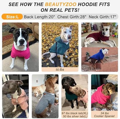 BEAUTYZOO Dog Hoodie for Small Medium Large Dogs, Winter Fall Warm Dog Clothes for Puppy S M Sized Dogs Girl Boy, Dog Sweater Shirt Hoodies with Pocket Bulldog Pitbull Cat Clothing Coat