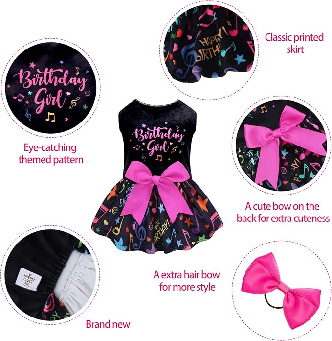CuteBone Birthday Dog Dresses Velvet Holiday Small Dogs Clothes Onesie Pet Apparel Girl Puppy Skirt with Bow Hair Rope CVA50S-D