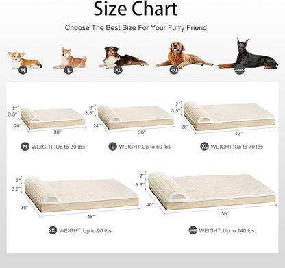 Orthopedic XL Dog Bed Large Sized Dog with Pillow 48''X30'', Waterproof Soft Comfortable Egg Crate Foam Pet Crate Beds Mat with Removable Washable Cover and Non-Slip Bottom, Cream