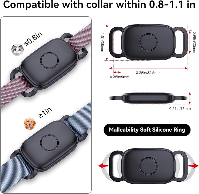 DDJ Dog Collar Holder for Tile Life360 Pro 2024 Tracker, 2-Pack Waterproof Silicone Cover Full-Body Protective Case for Tile Tracker Pet Collar, Ultra Durable, Scratch Resistant, Black,Blue