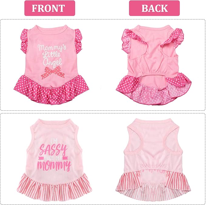 Weewooday 4 Pack Dog Dress Cute Pink Dog Clothes Skirt Girl Pet Princess Dress Puppy Summer Apparel Clothes Skirt Shirt with Ruffles Apparel for Small Puppy Cats Pet(M)