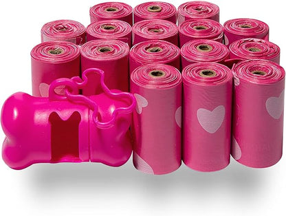Best Pet Supplies Dog Poop Bags for Waste Refuse Cleanup, Doggy Roll Replacements for Outdoor Puppy Walking and Travel, Leak Proof and Tear Resistant, Thick Plastic - Pink Heart, 240 Bags