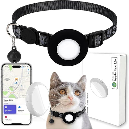 GPS Tracker for Cats, Mini GPS Pet Tracker with Collar, IPX8 Waterproof Cat Trackers Collar,No Monthly Fee,Work with Apple Find My(iOS Only),Smart Trackers for Pets-Black-1