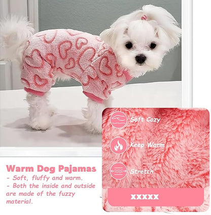 Dog Sweaters for Small Dogs Girl Dog Clothes Fleece Small Dog Pajamas Female Warm Dog Pjs Soft Dog Onesie Heart Chihuahua Clothes Pink Pet Puppy Pajamas, XXS