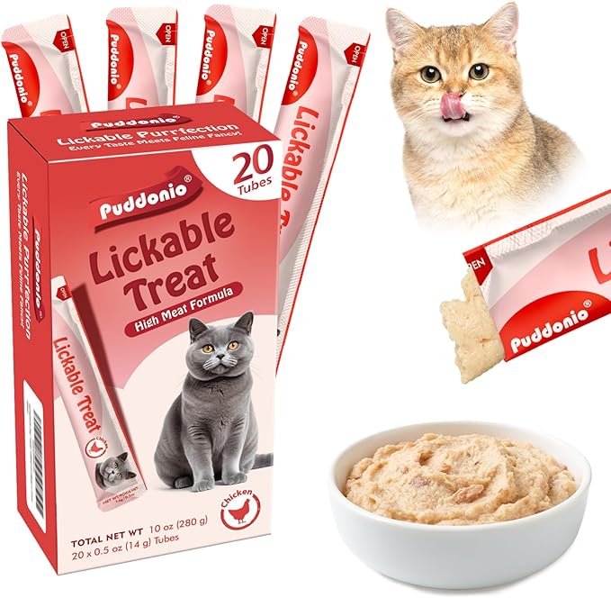 Lickable Cat Treats, High-Meat Puree, Grain & Gum Free, High Protein, No Additives, 0.5oz Tubes (Pack of 20)