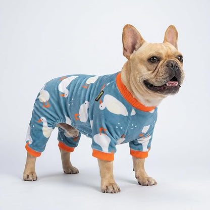 Fitwarm Adorable Duck Dog Pajamas, Warm Winter Dog Clothes for Small Dogs Boy Girl, Cozy Pet Onesie with Feet, Blue, White, Orange, XL