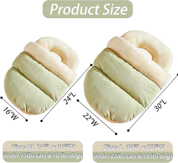 Romaneco Bed for Dog and Cat, Pet Bed, Ultra Soft Cute Plush Slipper Cat Cave Bed, Anti Slip Warm Pet House Nest, Self-Warming, Ideal for Indoor Use - Fits up to 25lbs (30"X22", L, Green)