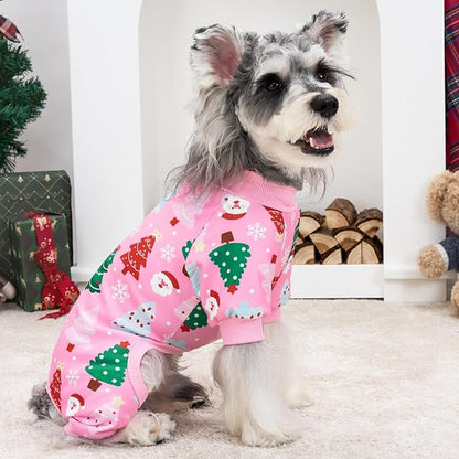 XPUDAC Christmas Dog Pajamas Christmas Tree Puppy Clothes for Small Medium Dogs Girl Holiday Pet Outfit Pjs Doggie Bodysuit Cat Apparel, Pink, 2XL