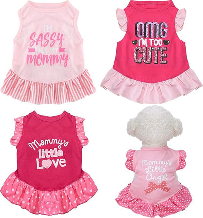 Weewooday 4 Pieces Dog Dress Shirt Cute Pink Dog Clothes Pet Princess Dress Puppy Summer Apparel Clothes Skirt Shirt with Ruffles Apparel for Small Puppy Cats Pet(XS)