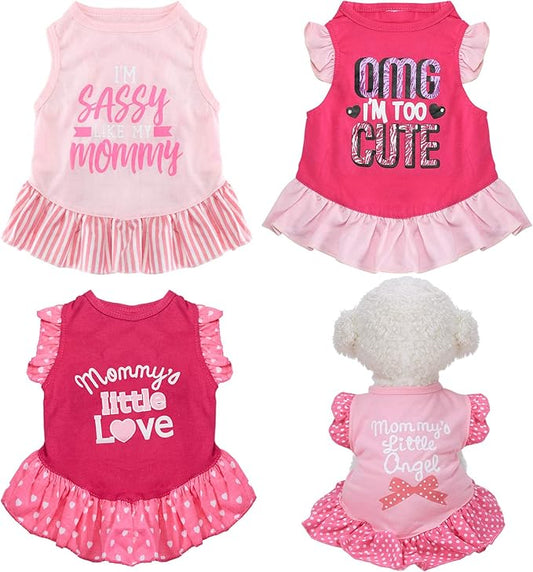 Weewooday 4 Pieces Dog Dress Shirt Cute Pink Dog Clothes Pet Princess Dress Puppy Summer Apparel Clothes Skirt Shirt with Ruffles Apparel for Small Puppy Cats Pet(XS)