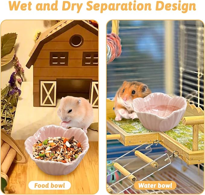 Tfwadmx 2 Pcs Hamster Food Bowl, Ceramic Pet Hamster Bowl Dwarf Hamster Food Bowl Feeder Hamster Water Rat Bowl Small Animal Food Dish for Golden Bears, Hedgehogs, Dutch Pigs, Parrots (Pink)