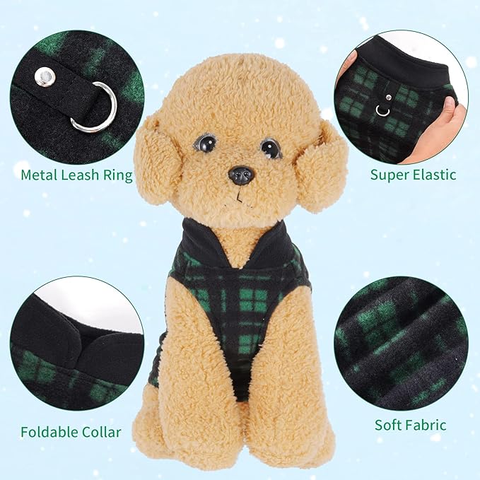 Rbenxia 4 Pieces Buffalo Plaid Dog Sweaters with Leash Ring Soft Fleece Vest Dog Pullover Warm Jacket Pet Dog Clothes Winter Dogs Outfits for Small Puppy Cat Pets (X-Large)