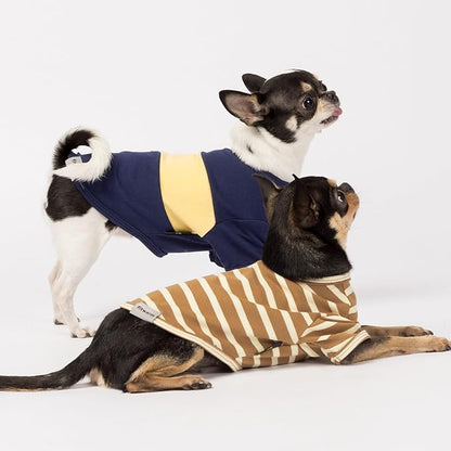 Fitwarm 3 Pack Color Block Striped Dog Shirt, Summer Dog Clothes for Small Dogs, Breathable Lightweight Dog Tshirt, Pet Outfit, Navy Blue, Sea Green, Brown, Medium