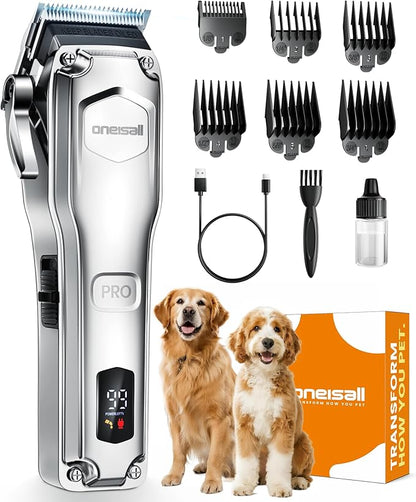 oneisall Dog Clippers for Grooming Thick Hair,Low Noise Dogs Grooming Kit with Detachable Stainless Steel Blade,Dog Shaver for Thick/Matted/Knotted/Fine/Wave/Curly Hair,PC18