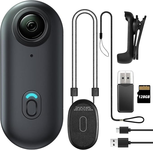 Meoilkolnm Mini Wearable Body Worn Action Camera, FHD 1080P, Thumb Size, Hands Free Recording with Premium Portable Camcorder Mount Anywhere for Security, Work, Guard, Travel, 128GB, Black