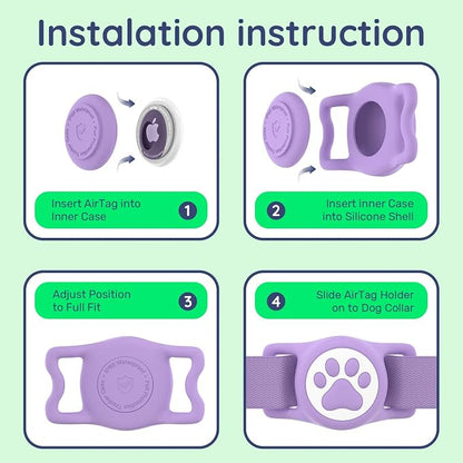 IP68 Waterproof Dog AirTag Holder for Dog Collar, Soft, Stretchy Silicone | Full-Body Protection, Easy Tool-Free Installation, Quiet, No-Dangle Fit, Lightweight, Fits Dog & Cat Collars of All Widths