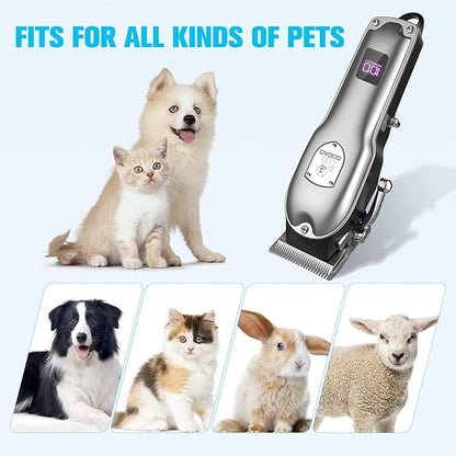 Dog Clippers for Grooming for Heavy Thick Hair&Coats,Low Noise Dog Hair Trimmer,Rechargeable Cordless Pet Shaver with Stainless Steel Blade, Dog Grooming Kit for Small Large Dogs Pets (Sliver)