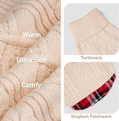 KYEESE Dog Sweater Warm Turtleneck Small Dogs Sweater with Gingham Patchwork Comfy Pet Coat for Fall Winter Cold Weather Soft Pullover Dog Sweaters for Small Dogs Girl Stretchy Knitwear Cat Clothes