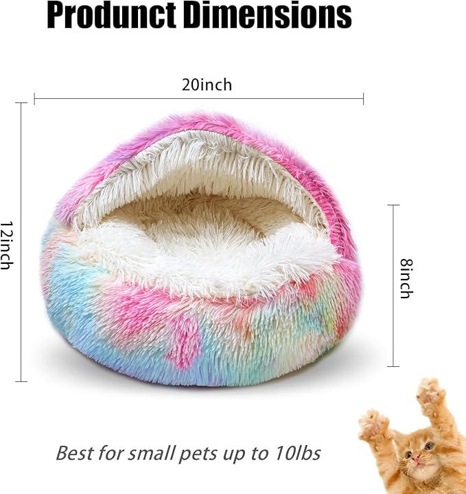 FORMYCATIE Cat Beds for Indoor Cats,Cat Cave for Puppy and Kitty,Calming Small Dog Bed for Small Dogs with Cover Cave,Cozy Warming Fluffy Washable Anti-Slip Pet Sleeping Bag(20 * 20inch,Dazzle)