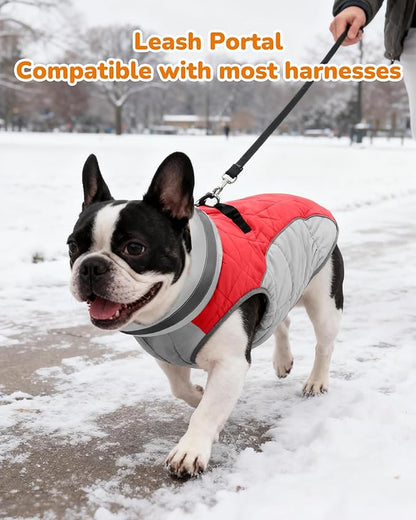 Dog Winter Coat for Large Dogs, Adjustable Puppy Warm Jackets in Cold Weather, Reflective Pet Fleece Vest with External Attachment Points, Zippered Cold-Weather Dog Winter Clothes, L Red