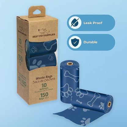 Best Pet Supplies Dog Poop Bags for Waste Refuse Cleanup, Doggy Roll Replacements for Outdoor Puppy Walking and Travel, Leak Proof and Tear Resistant, Thick Plastic - Loyal Blue, 150 Bags