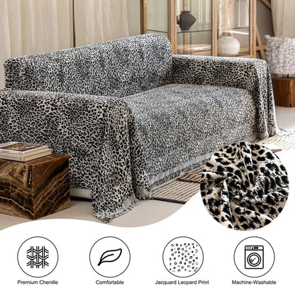 AMWAN Luxury Leopard Print Cover Black Durable Sofa Cover for Dogs,Cats,Kids Jacquard Chenille Sofa Slipcover for Sectional,L Shaped Sofa Pets Protector Furniture Cover, 1 Piece,71x134