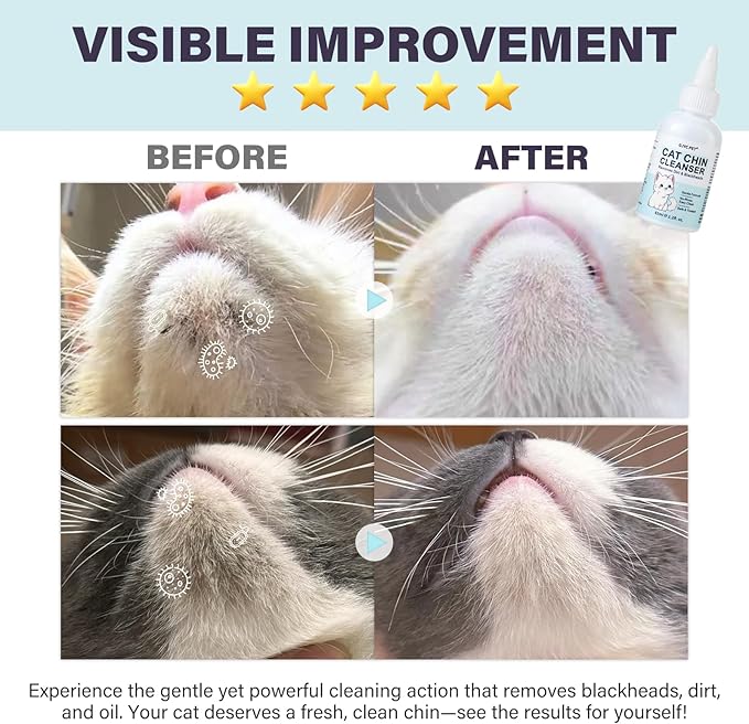Cat Chin Cleanser Set | Feline Facial Solution for Acne & Blackheads with Brush and Pads - Purifies, Calms & Maintains Healthy Skin, 2.2 fl oz