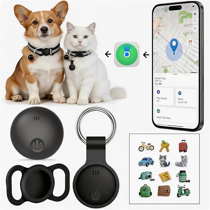 GPS Tracker for Dogs, Smart Collar with Real-Time Location - Pet Location Tracker with Holder, No Monthly Fee/No SIM Card, Works with iOS Find My【Apple MFi Certified】 ﻿, Ultra-Slim, IP68 Waterproof