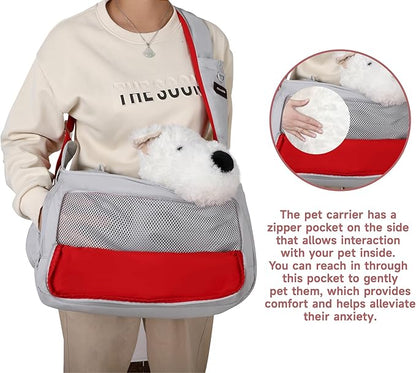 Pet Sling Carrier for Small to Medium Dogs and Cats, Fits 10–20lbs, Adjustable Soft Padded Shoulder Strap Dog Sling Carrier with Storage Pocket for Hands-Free Outdoor Travel & Hiking Grey