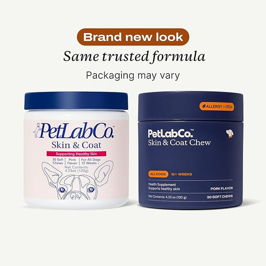 PetLab Co. Skin & Coat Chew - Optimize Scalp and Fur Condition with a Tasty Dog Chew, Packed with Beneficial Fatty Acids, Vitamins and Apple Cider Vinegar - Packaging May Vary