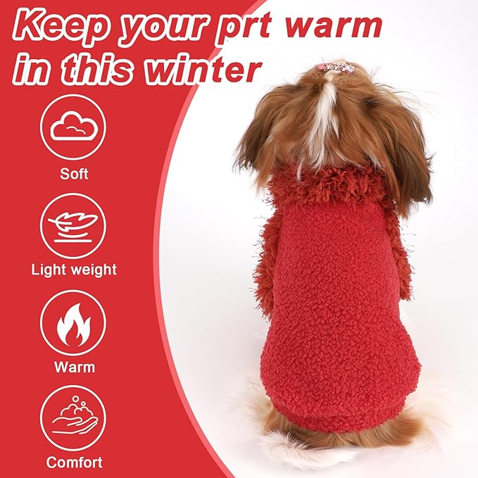 Dog Sweater Chihuahua Sweatshirt Dog Clothes for Small Dogs Girl Boy Soft Fleece Coat for Small Dogs Cat Clothes Soft Puppy Cat Clothing, Red, XXS