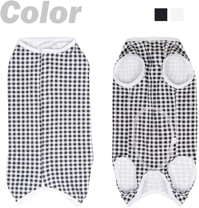 Dog’s Recovery Suit Post Surgery Shirt for Puppy, Wound Protective Clothes for Little Animals(Black White Plaid-l)