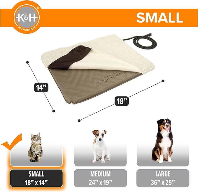 K&H Pet Products Lectro-Soft Orthopedic Outdoor Heated Cat Bed for Outdoor Cat Houses, Safety Listed Automatic Warming Pad, Soft & Flexible, Washable Cover - Small 18 X 14in Tan 20W (Pack of 6)