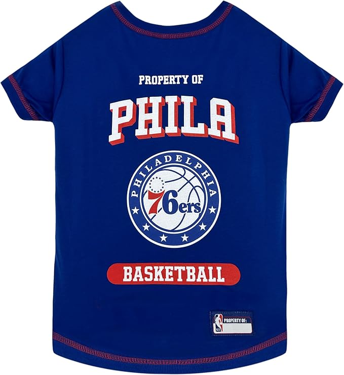 Pets First Cute Dog T-Shirt, Large - NBA Philadelphia 76ers Dog & Cat Shirt with Basketball Team Logo. Comfortable & Fashionable Yet Durable Pet Outfit