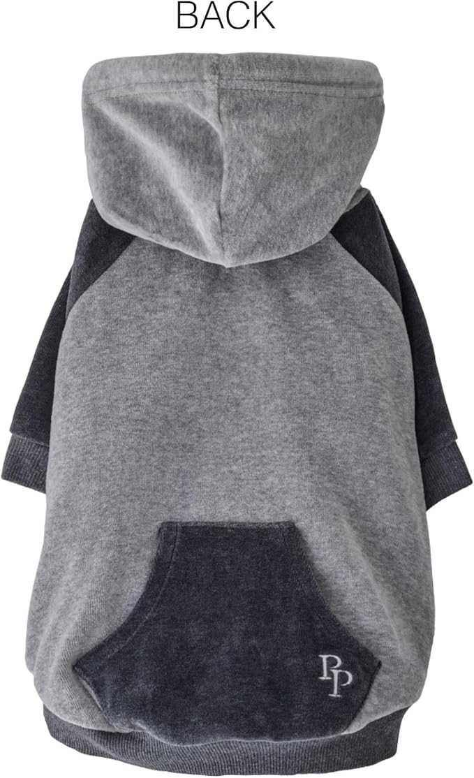 Pet Passion Cooper II Organic Cotton Velour Dog Hoodie Pet Coat for Small, Medium and Large Dogs, Heather Gray Color Block, X-Small (5-12 lbs)