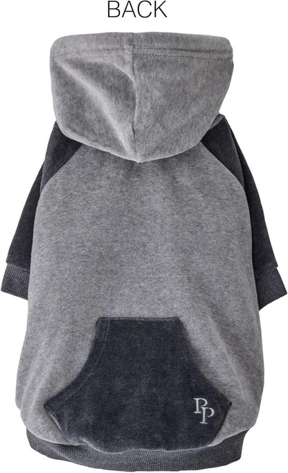 Pet Passion Cooper II Organic Cotton Velour Dog Hoodie Pet Coat for Small, Medium and Large Dogs, Heather Gray Color Block, Large (40-60 lbs)