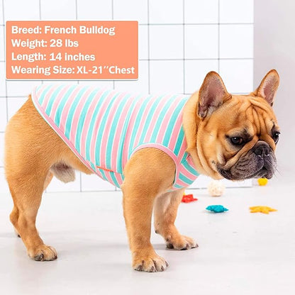 KYEESE 2Pack Dog Shirt, Soft Striped Dogs T Shirts, Lightweight Doggie Tank Top Cat Clothes, Sleeveless Dog Shirt for Small Dogs, Stretchy Pet Vest, Pink, Medium