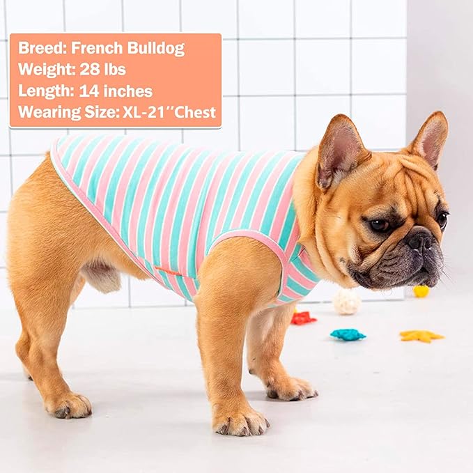 KYEESE 2Pack Dog Shirt, Soft Striped Dogs T Shirts, Lightweight Pet Tank Top, Sleeveless Dog Shirt for Medium Dogs, Stretchy Comfortable Pet Vest, Pink, 2XL