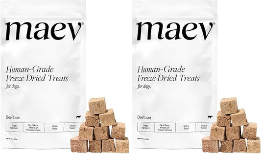 Maev Human-Grade Freeze Dried Raw Beef Liver Treats | 100% USDA Certified Single-Ingredient | Healthy, Human-Grade Dog Snacks | Perfect for Training & Sensitive Diets (Pack of 2)