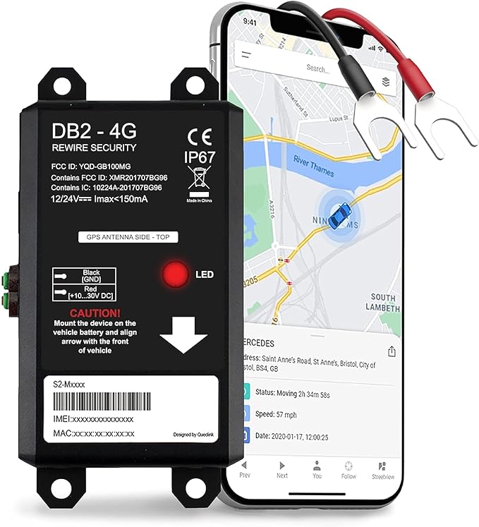 REWIRE SECURITY DB2-4G GPS Tracker for Vehicles – Real-Time Vehicle Tracking Device for Car, Van, Motorhome | Easy Battery Install | Live App Tracking | 4G Fleet Tracking | Low Cost Subscription Plan