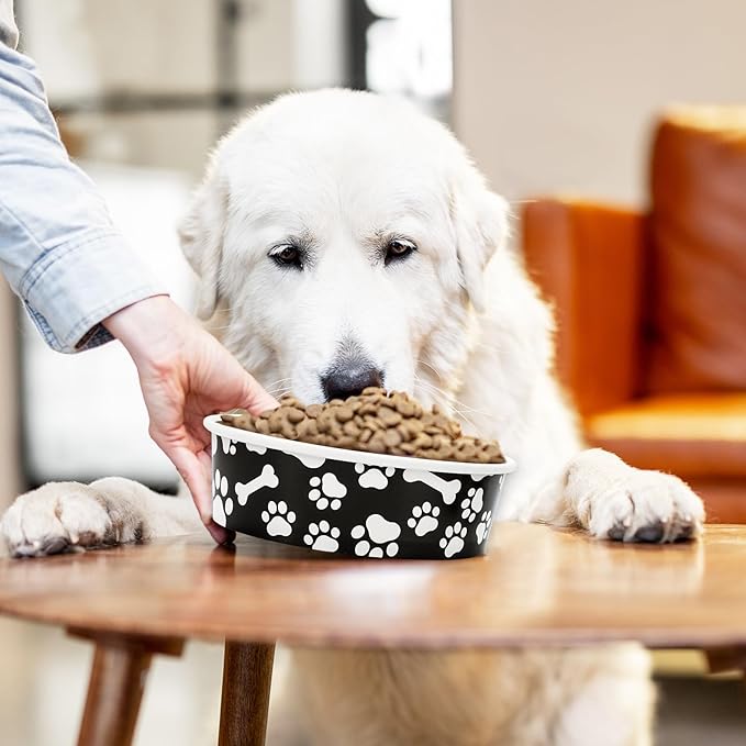 Whaline 50Pcs Pet Disposable Feeding Bowls Black White Paper Dog Bowls Small Dog Dish 16oz 2 Cup Pet Food Bowls Serving Food Tray for Puppy Cat Travel Wet Dry Food Water