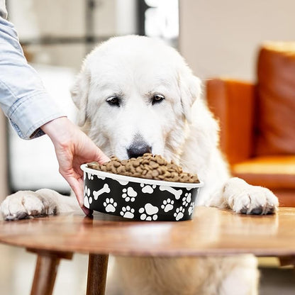 Whaline 50Pcs Pet Disposable Feeding Bowls Black White Paper Dog Bowls Small Dog Dish 16oz 2 Cup Pet Food Bowls Serving Food Tray for Puppy Cat Travel Wet Dry Food Water