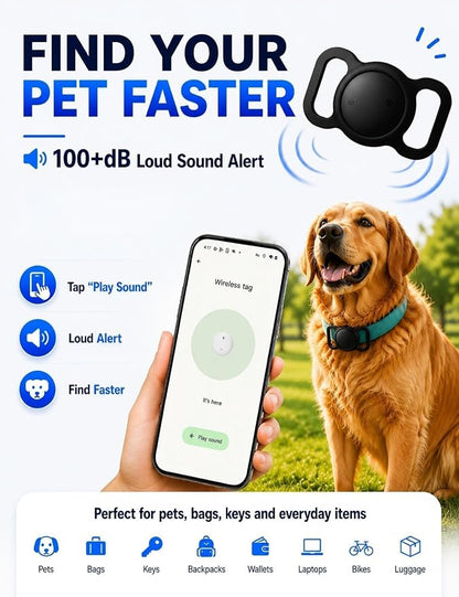 GPS Tracker for Dogs (iOS & Android), No Subscription Real-Time Tracking | Bluetooth Smart Finder Tag Works with Google Find Hub & Apple Find my App, Anti-Lost for Pet Items Kitten Grey